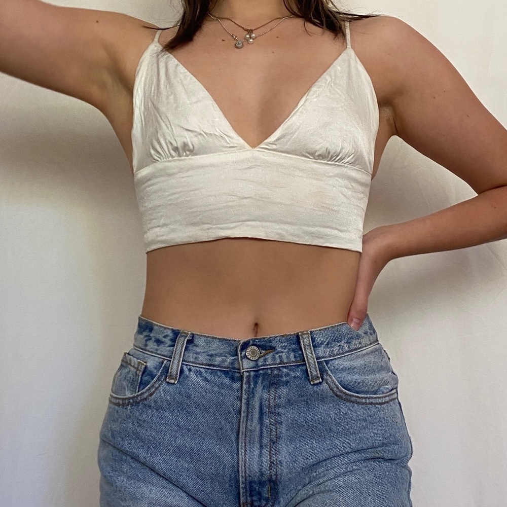 Zara white silk bra top